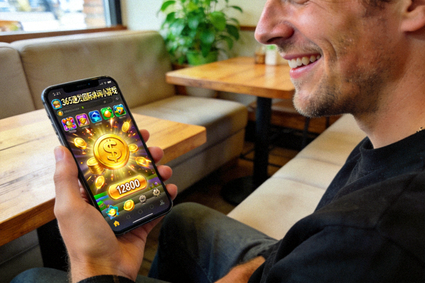 欧洲用户手持手机玩365速发国际休闲小游戏的场景，屏幕显示游戏金币